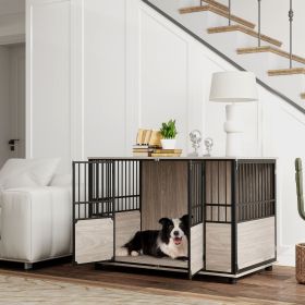 PawHut Decorative Dog Kennel Indoor End Table 46"L Dog Crate Furniture w/ Double Doors for Small to Large Dogs up to 88 lb