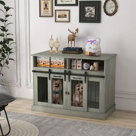 PawHut Dog Crate Furniture Gray for Large Small Dogs with Shelves Sliding Doors 47 x 23.5 x 35