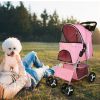 4 Wheels Pet Stroller Foldable Carrier Strolling Cart Travel Jogger Pet Stroller with Removable Liner Storage Basket for Dog