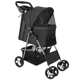4 Wheels Pet Stroller Foldable Carrier Strolling Cart Travel Jogger Pet Stroller with Removable Liner Storage Basket for Dog (Option: black)