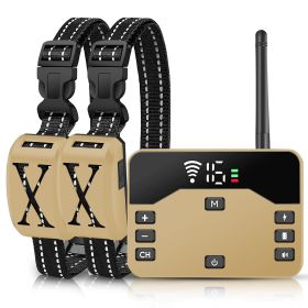 2 In 1 Wireless Electric Dog Fence Waterproof Pet Shock Boundary Containment System Electric Training Collar with 2 Receiver Collars for Small Medium (Option: Gold_2Collar)