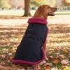 Sherpa-Lined Dog Harness Coat - Black & Burgundy Dots