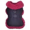 Sherpa-Lined Dog Harness Coat - Black & Burgundy Dots