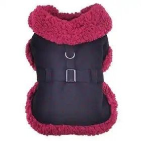 Sherpa-Lined Dog Harness Coat - Black & Burgundy Dots (Option: Medium)