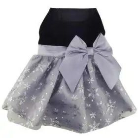 Holiday Dog Harness Dress - Black Velvet with Gray Snowflake Skirt (Option: Medium)