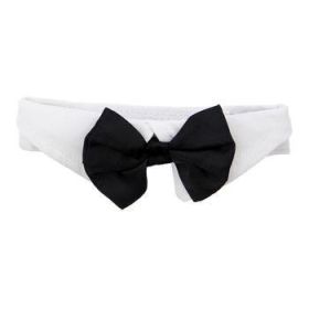 White Collar with Black Satin Bow Tie (Option: Large)