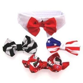 White Collar Bow Tie Set with 4 Interchangeable Bows (Option: Large)