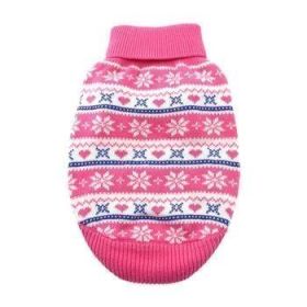 Combed Cotton Snowflake and Hearts Dog Sweater - Pink (Option: Medium)