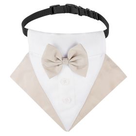 wedding suit dog collar pet saliva towel dog wedding triangle scarf (Color: Khaki white triangular scarf collar suit, size: M)