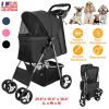 4 Wheels Pet Stroller Foldable Carrier Strolling Cart Travel Jogger Pet Stroller with Removable Liner Storage Basket for Dog