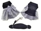 Holiday Dog Harness Dress - Black Velvet with Gray Snowflake Skirt