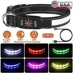 Light Up Dog Collar LED Dog Collar Safety Night Glowing Dog Collar with 9 Light Colors IPX7 Waterproof USB Rechargeable S/M/L (Option: L)