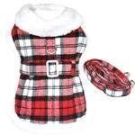 Sherpa-Lined Dog Harness Coat - Red & White Plaid (Option: X-Small)