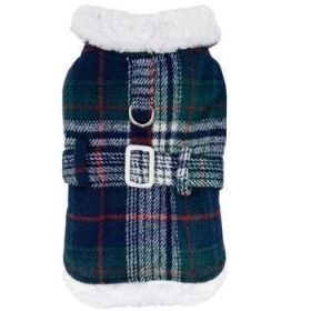 Sherpa-Lined Dog Harness Coat - Blue & Green Plaid (Option: Medium)