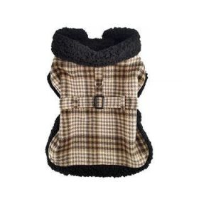 Sherpa-Lined Dog Harness Coat - Brown & White Plaid (Option: Medium)