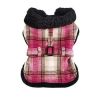 Sherpa-Lined Dog Harness Coat - Hot Pink & Tan Plaid